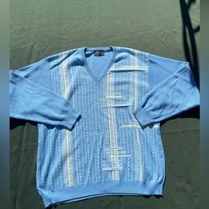 Gionfriddo Mens Blue White Print V-Neckline Long Sleeve Pullover Sweater Size XL